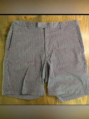Banana Republic Mens Shorts 38 Aiden Chino Navy Blue White Gingham 8.5" Inseam